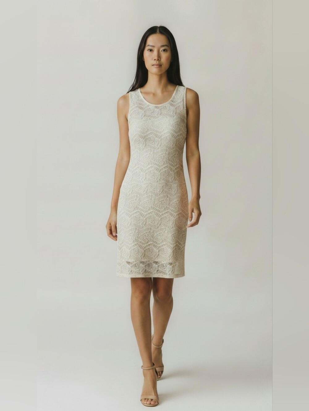 Daisy Fuentes Sleeveless Lace Overlay Boho Mini Dress in Cream Misses Size Med